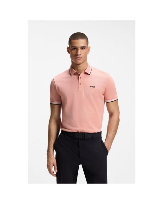 Boss Pink Paddy Polo Shirt With Contrast Tipping for men