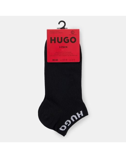HUGO Black Three Pack Logo Cuff Ankle Socks