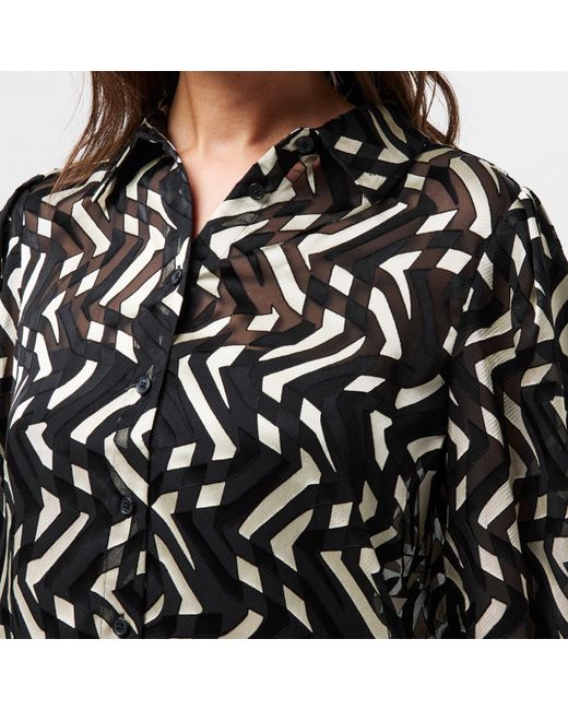 French Connection Black Diandra Satin Devore Long Sleeve Blouse