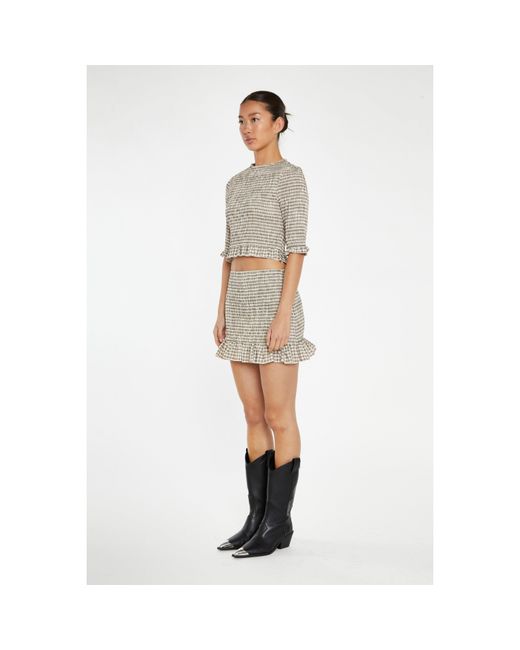 Glamorous Natural Check Shirred Crop-Top