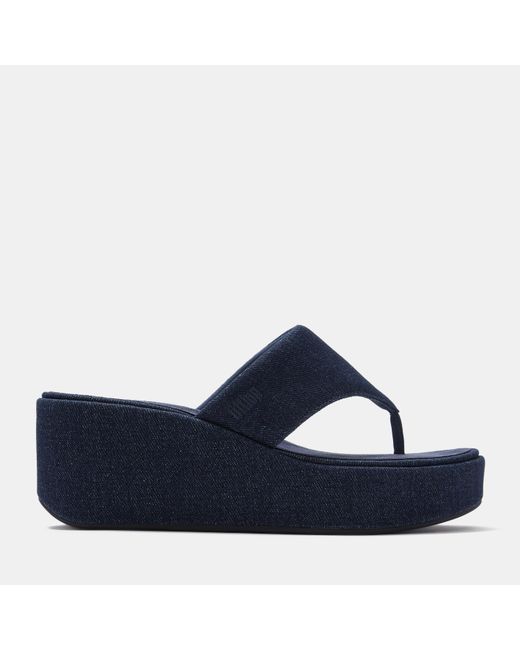 Fitflop Blue Platfforms Denim Wedge Toe-Post Sandals
