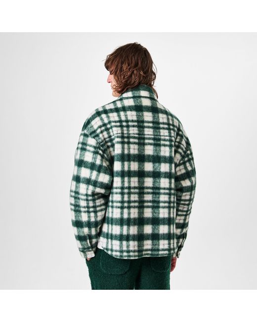Cole Buxton Green Checked Wool Blend Long Sleeve Oversized Fit Overshirt for men