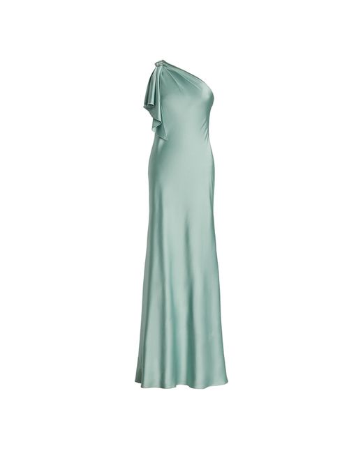 Ralph Lauren Green Satin Charmeuse One-Shoulder Gown