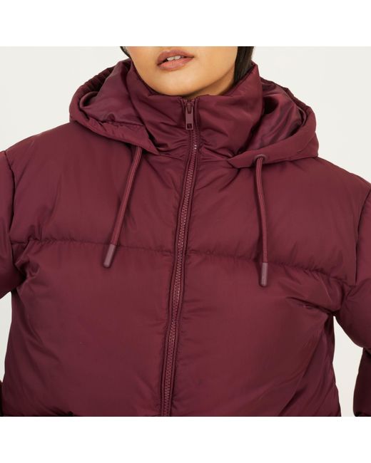 Brave Soul Red Oversized Fit Short Puffer Jacket With Hood
