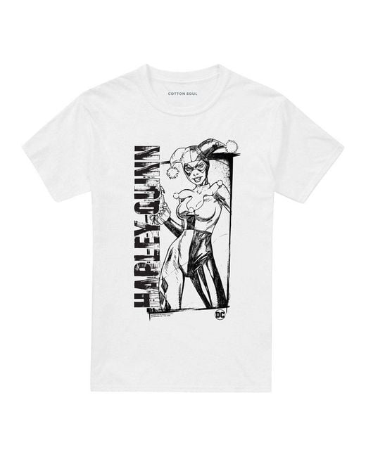 Dc Comics White Harley Quinn Sketch T-Shirt for men