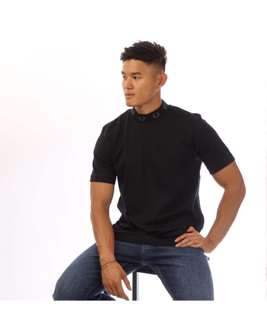 Fred Perry Black Laurel Wreath High Neck T-Shirt for men