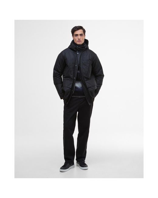 Barbour Black Oakdale Hooded Long Sleeve 4 Pockets Full Zip Wax Jacket for men