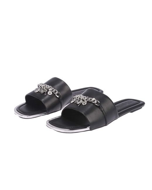 DKNY Black Holden Charms Flat Sandals Size 5.5
