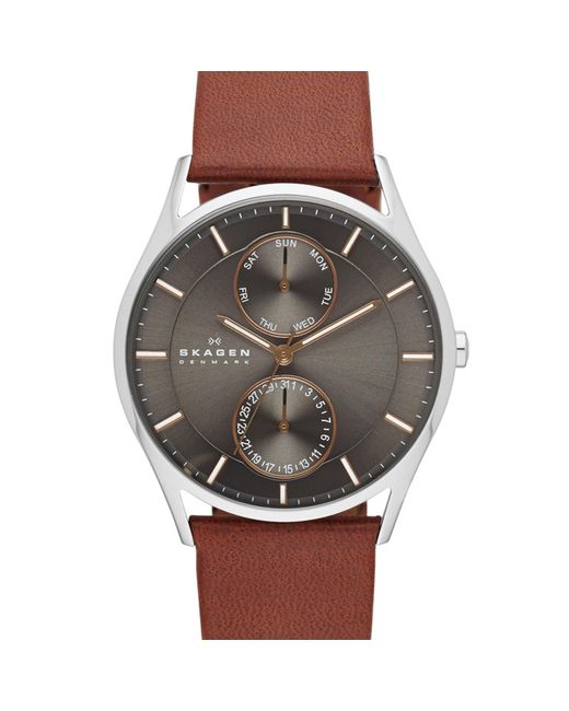 Skagen Metallic Holst Tan Leather Watch for men