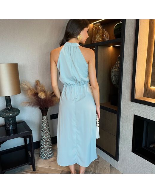 AX Paris Blue Halter Neck Dipped Hem Midi Dress
