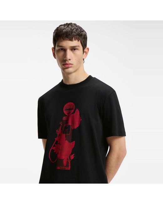 HUGO Black Dikerd Short Sleeve T-Shirt With Artwork Detail for men