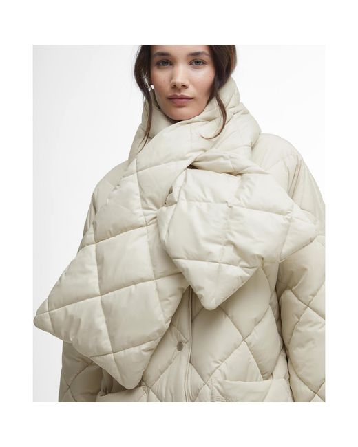 Barbour Natural Brigitte Diamond Quilted Long Puffer Jacket