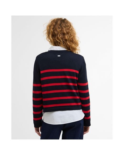 Barbour Red Fern Striped Crew Neck Jumper