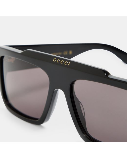 Gucci Gray Logo Print Rectangle-Frame Sunglasses for men