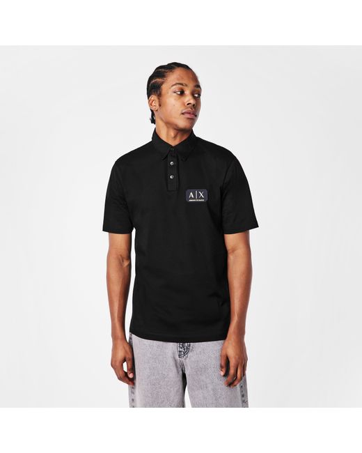 ARMANI EXCHANGE Black Ax Badge Short Sleeve Polo Shirt for men