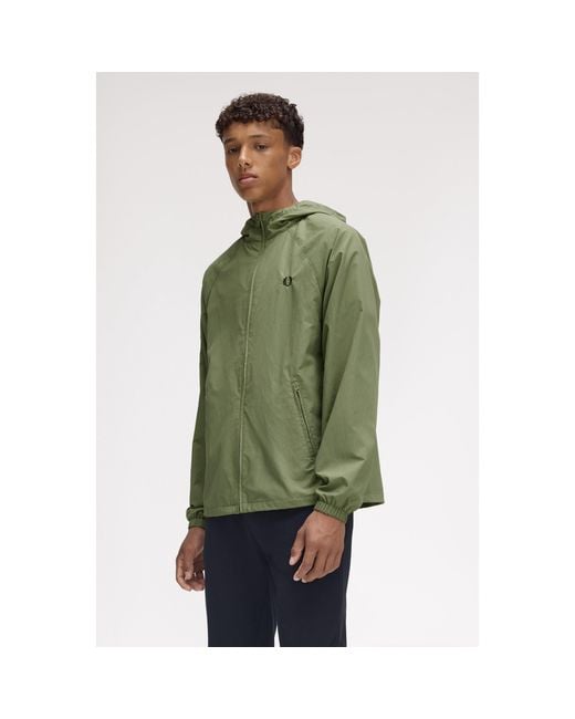 Fred Perry Green Taslan Hooded Shell Rain Anorak for men