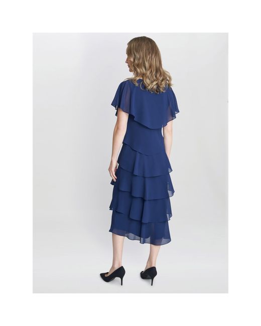 Gina Bacconi Blue Rebecca Midi Tiered Cocktail Dress