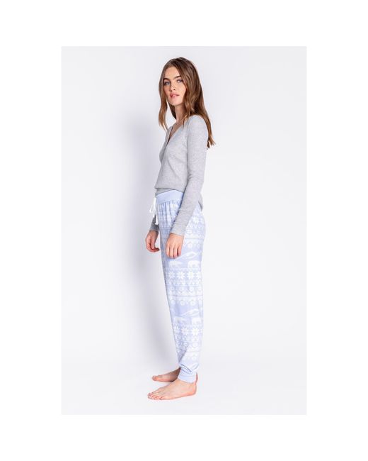 Pj Salvage Blue Snowflake Cuffed Pant