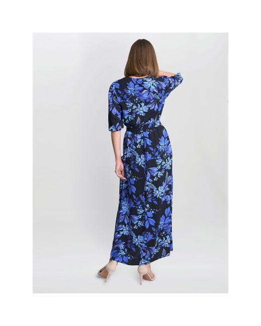 Gina Bacconi Blue Emilyn Floral Print A-Line Dress