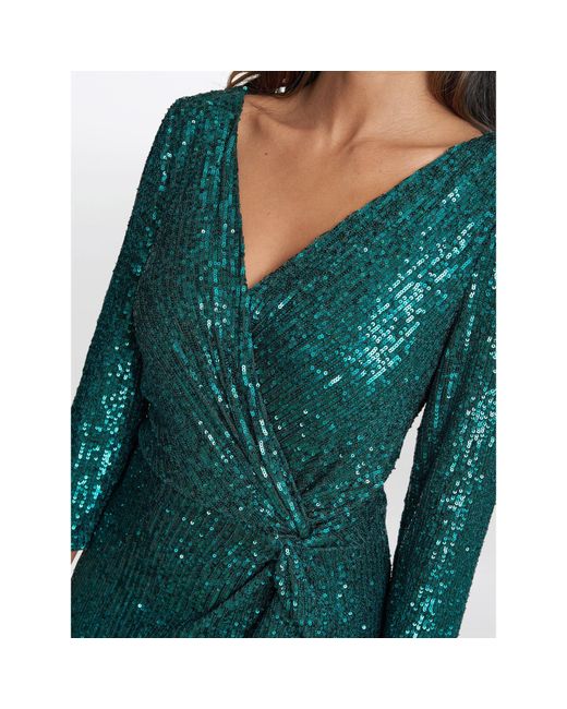 Gina Bacconi Green Jacynda Sequin 3/4 Sleeve Wrap Dress