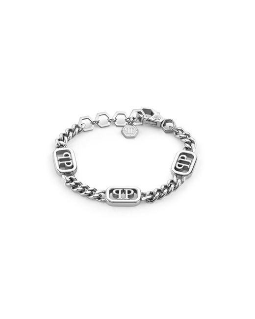 Philipp Plein Metallic Plein Lettering Chain Bracelet for men