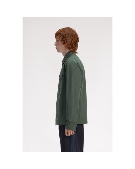 Fred Perry Green Long Sleeve Zip Overshirt for men