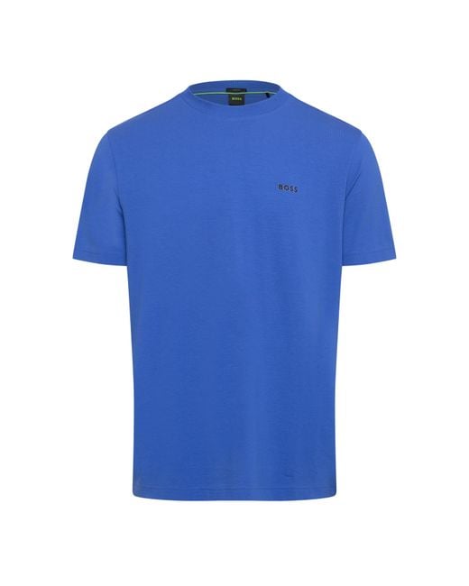 Boss Blue T-Shirt With Logo Design Stretch Cotton for men