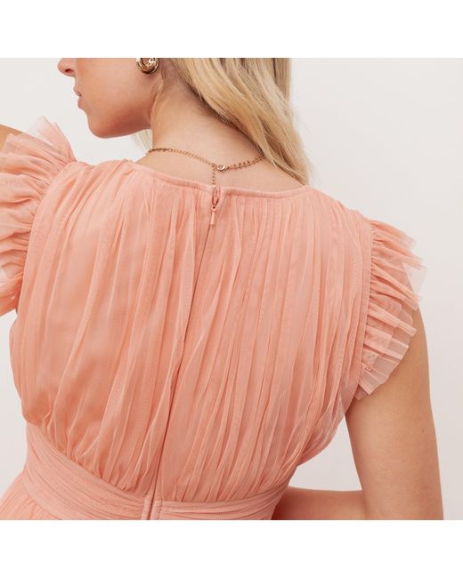 Anaya with love Pink Recycled V Neck Midaxi Dress With Waterfall Ruffle Detail
