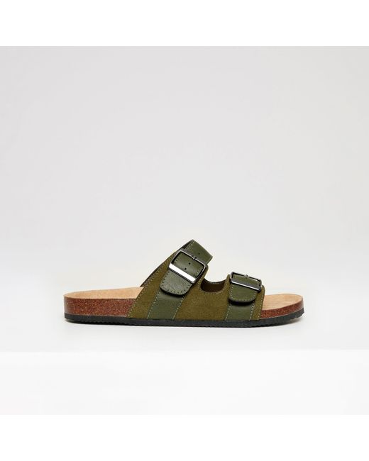 Threadbare Green Slip-On Two Buckle Strap Flat Sandals for men