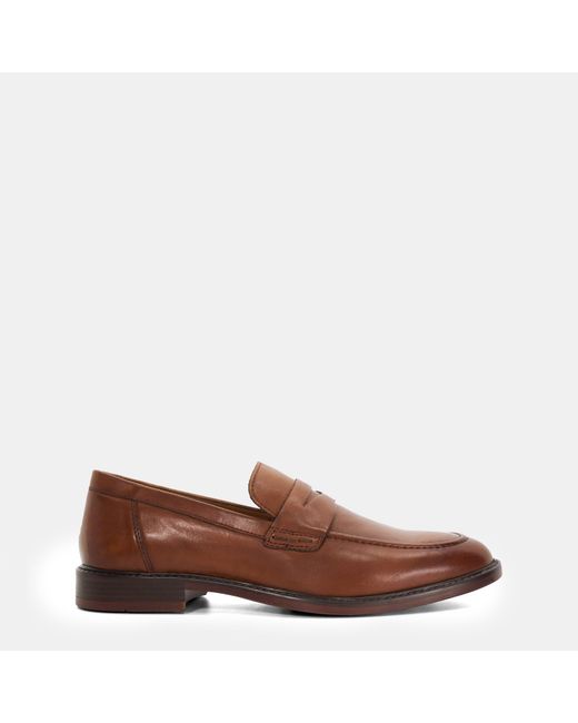 Dune Brown Stanwood Leather Slip On Loafers for men