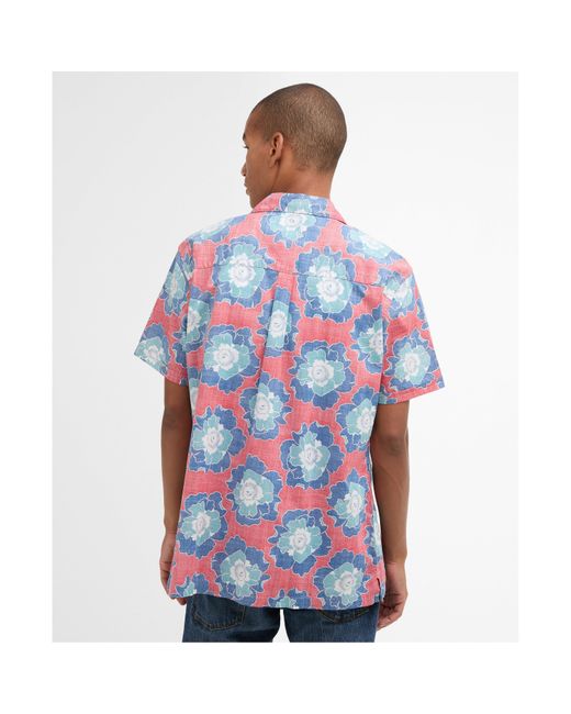 Barbour Blue Patterned Short Sleeve Shirt for men