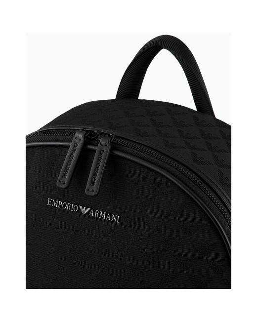 Emporio Armani Black All Over Jacquard Quilted Zip Backpack for men