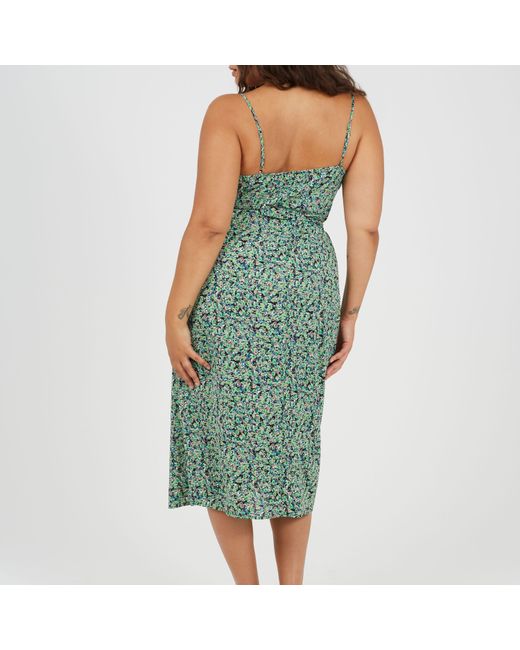 Brave Soul Green Plus Size Knot Front Strappy Midi Dress With Floral Print