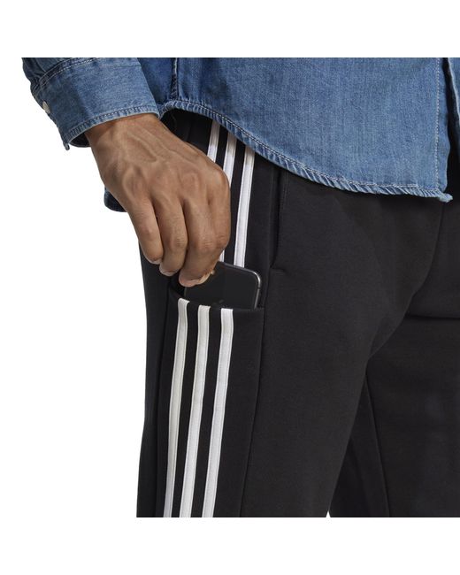 Adidas Black Essentials French Terry Tapered Cuff 3- Stripes Joggers for men