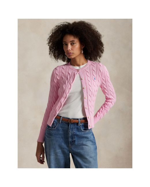 Polo Ralph Lauren Pink Stretch Cotton Crewneck Cardigan