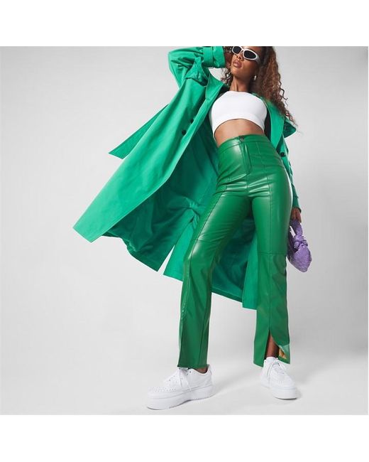Missguided Green Faux Leather Straight Leg Trousers