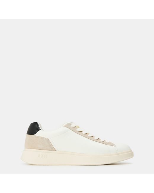 Boss White Bulton Platform Leather Trainers for men