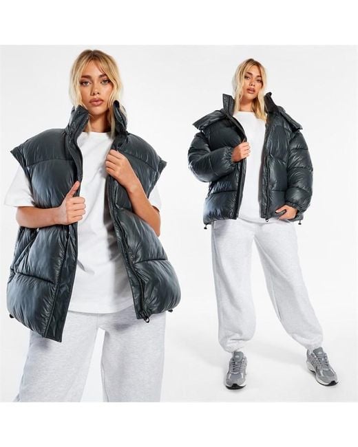 Missguided Blue Detachable Sleeve Ultimate Hooded Puffer Jacket