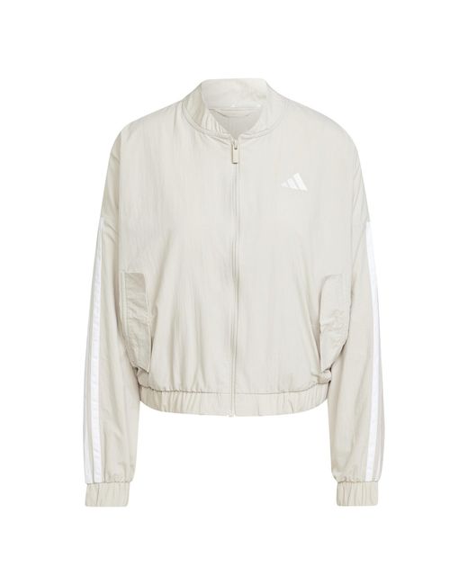 Adidas White 3-Stripe Woven Bomber Jacket