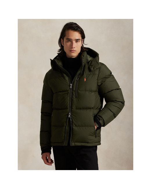 Ralph Lauren Green El Cap Water Resistant Duck Down Detachable Hood Short Puffer Jacket for men