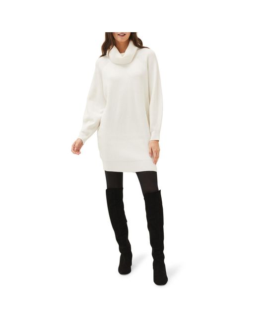 Phase Eight Nisha Ribbed Cowl Neck Dress in White | Lyst UK