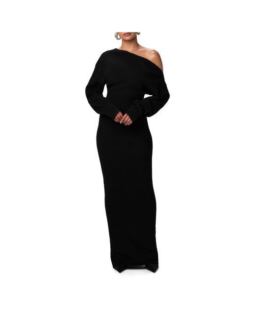 Naked Wardrobe Black Knit Off-Shoulder Sweater Maxi Dress