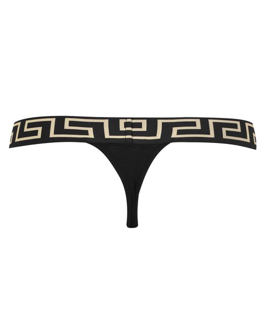 Versace Black Greca Border Thong