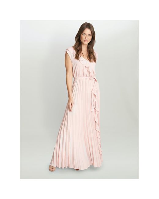 Gina Bacconi Pink Caprice Maxi Dress With Frill Detail