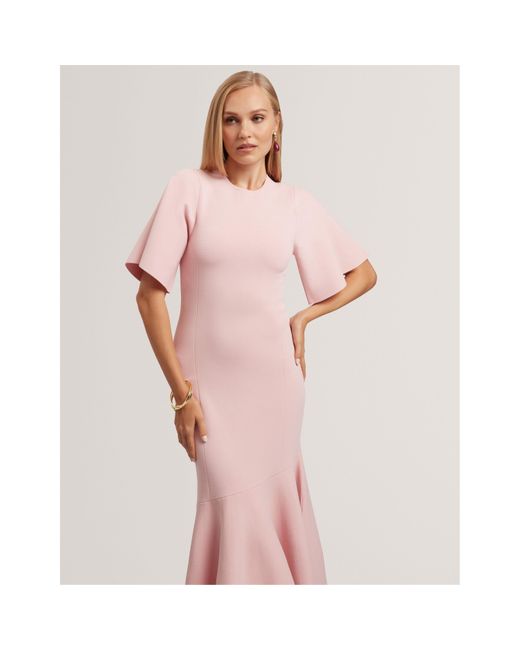 Ted Baker Pink Short Sleeve Midi Knitted Jumper Dress