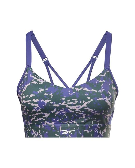 Reebok Blue Lux Speckle Modern Safari Strappy Medium Impact Sports Bra