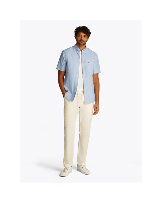 Tommy Hilfiger Blue Heritage Oxford Short-Sleeve Plain Shirt for men