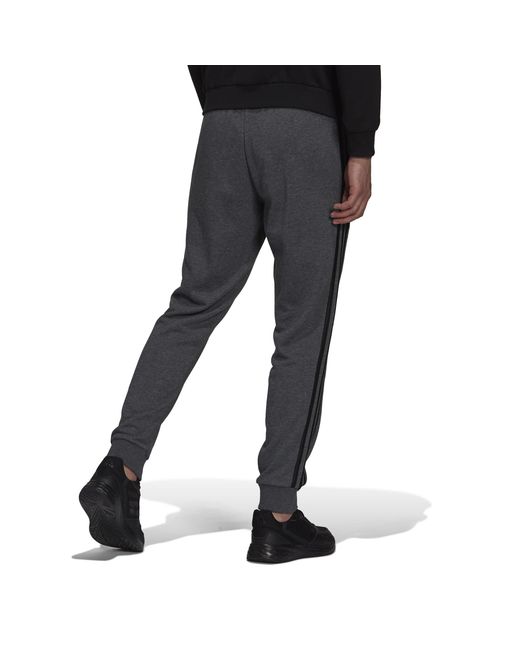 Adidas Gray Essentials French Terry Tapered Cuff 3-Stripes Joggers for men