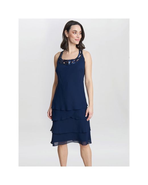 Gina Bacconi Blue Leigh Embellished Sequin Jacket Dress