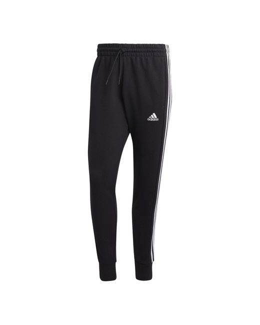 Adidas Black Essentials French Terry Tapered Cuff 3- Stripes Joggers for men